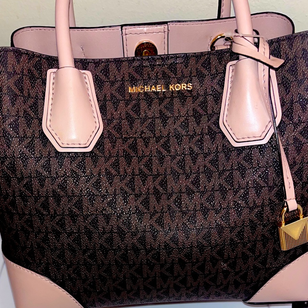 Brown and Baby Pink Authentic MK Satchel